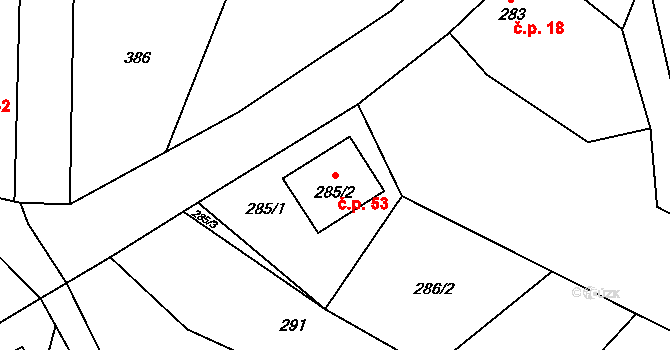 Křtomil 53 na parcele st. 285/2 v KÚ Křtomil, Katastrální mapa