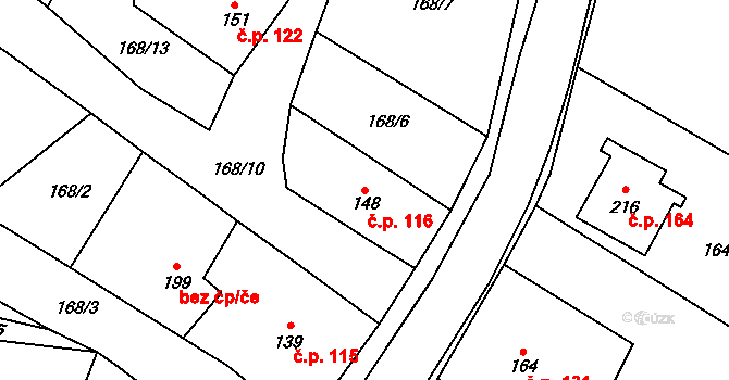 Opatovice 116 na parcele st. 148 v KÚ Opatovice u Hranic, Katastrální mapa