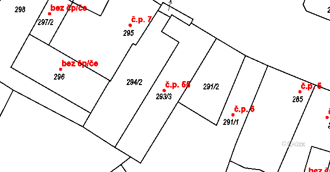 Libníč 55 na parcele st. 293/3 v KÚ Libníč, Katastrální mapa