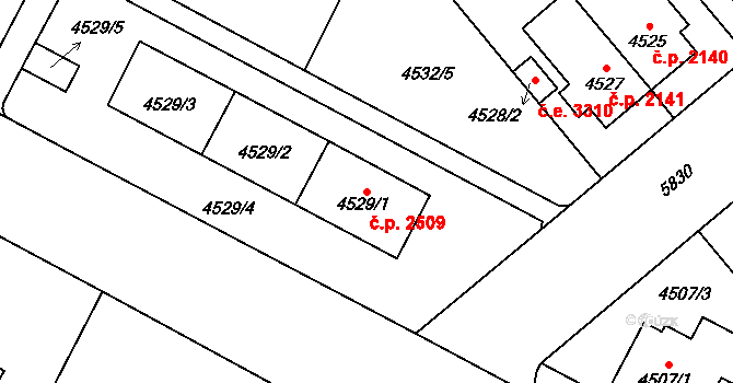 Jihlava 2509 na parcele st. 4529/1 v KÚ Jihlava, Katastrální mapa
