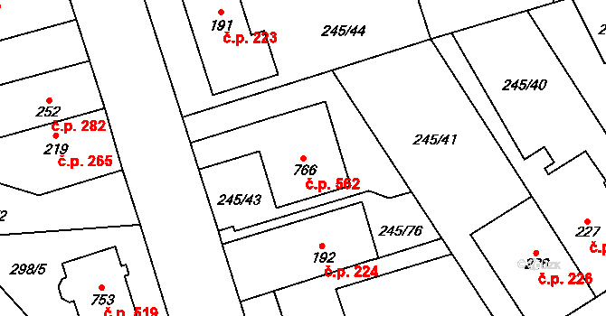 Horoměřice 562 na parcele st. 766 v KÚ Horoměřice, Katastrální mapa