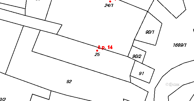 Vyskytná nad Jihlavou 14 na parcele st. 25 v KÚ Vyskytná nad Jihlavou, Katastrální mapa
