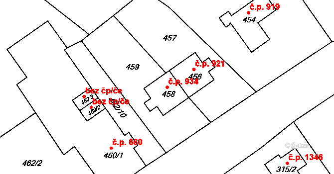 Rýmařov 934 na parcele st. 458 v KÚ Rýmařov, Katastrální mapa
