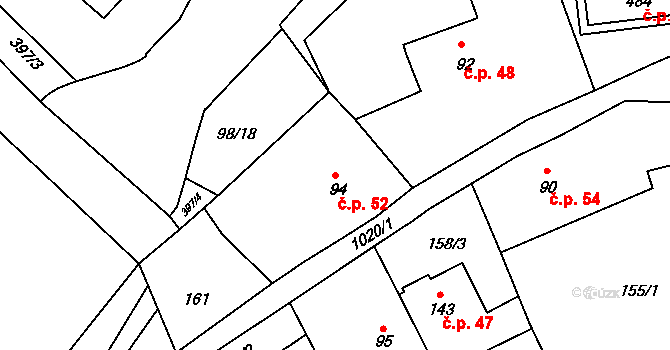 Postupice 52 na parcele st. 94 v KÚ Postupice, Katastrální mapa