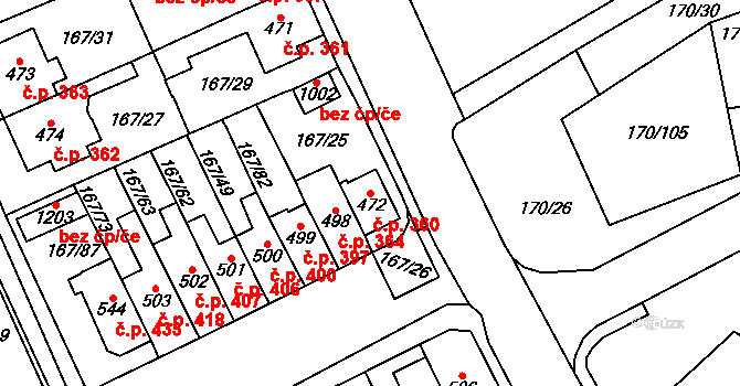 Košťany 360 na parcele st. 472 v KÚ Košťany, Katastrální mapa