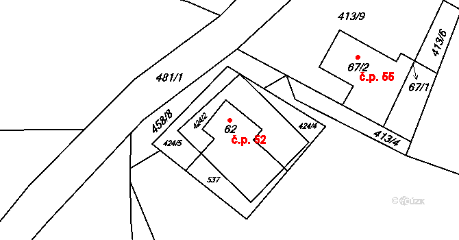 Hodonín 52 na parcele st. 62 v KÚ Hodonín u Kunštátu, Katastrální mapa