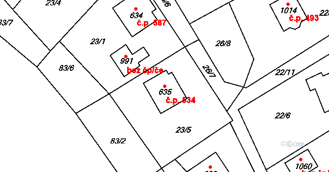 Raškovice 534 na parcele st. 635 v KÚ Raškovice, Katastrální mapa