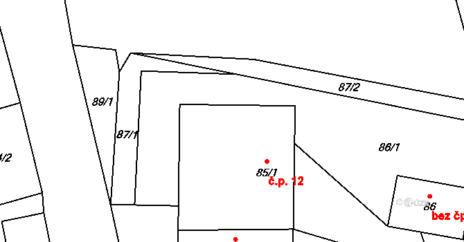 Lezník 12, Polička na parcele st. 85/1 v KÚ Lezník, Katastrální mapa