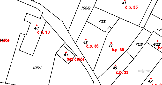 Olešnice 36, Bouzov na parcele st. 43 v KÚ Olešnice u Bouzova, Katastrální mapa