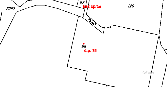 Hokov 31, Hořovičky na parcele st. 58 v KÚ Hokov, Katastrální mapa