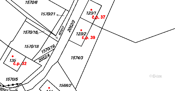 Zahrádka 39, Rožmitál na Šumavě na parcele st. 123/2 v KÚ Zahrádka, Katastrální mapa