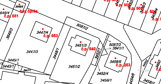 Karolinka 540 na parcele st. 3451/3 v KÚ Karolinka, Katastrální mapa