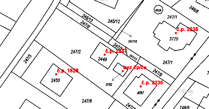 Rožnov pod Radhoštěm 2237 na parcele st. 2449 v KÚ Rožnov pod Radhoštěm, Katastrální mapa
