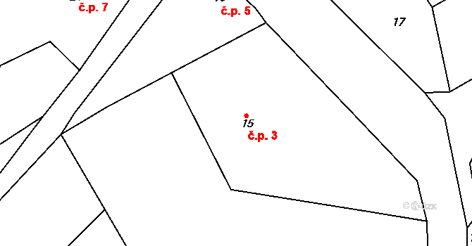 Cidlina 3, Železnice na parcele st. 15 v KÚ Cidlina, Katastrální mapa