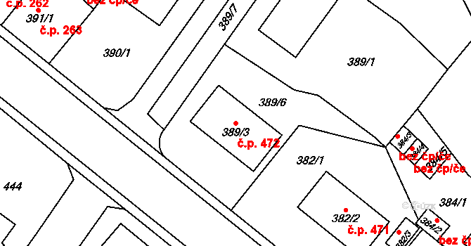 Bukov 472, Ústí nad Labem na parcele st. 389/3 v KÚ Bukov, Katastrální mapa