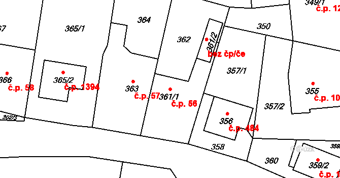 Dolní Lutyně 56 na parcele st. 361/1 v KÚ Dolní Lutyně, Katastrální mapa