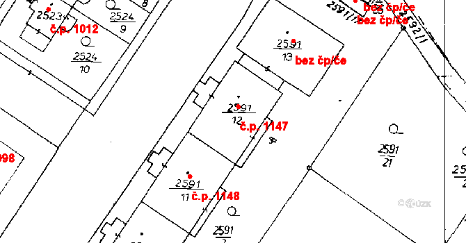Poděbrady III 1147, Poděbrady na parcele st. 2591/12 v KÚ Poděbrady, Katastrální mapa