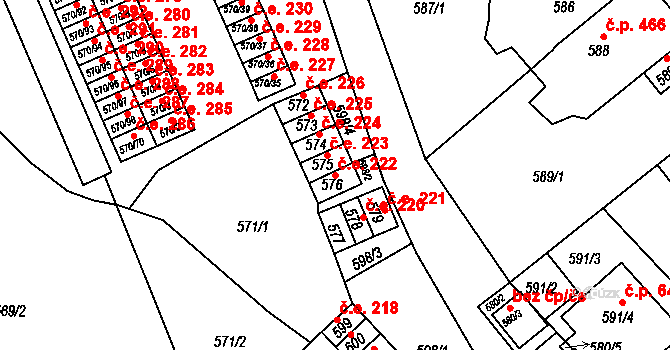 Klášterec nad Ohří 222 na parcele st. 576 v KÚ Klášterec nad Ohří, Katastrální mapa