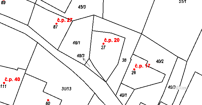 Lysec 20, Bžany na parcele st. 27 v KÚ Lysec, Katastrální mapa
