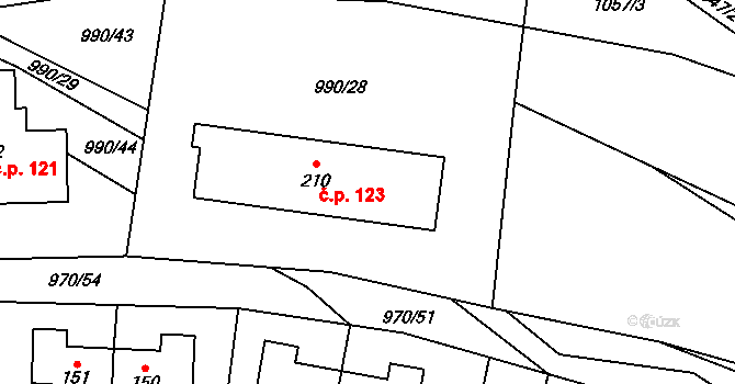 Březina 123 na parcele st. 210 v KÚ Březina u Moravské Třebové, Katastrální mapa