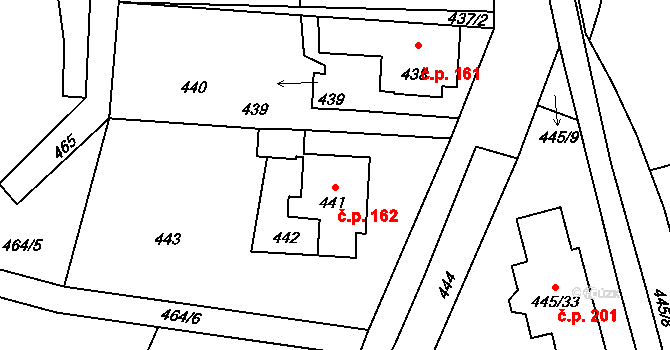 Šebrov 162, Šebrov-Kateřina na parcele st. 441 v KÚ Šebrov, Katastrální mapa