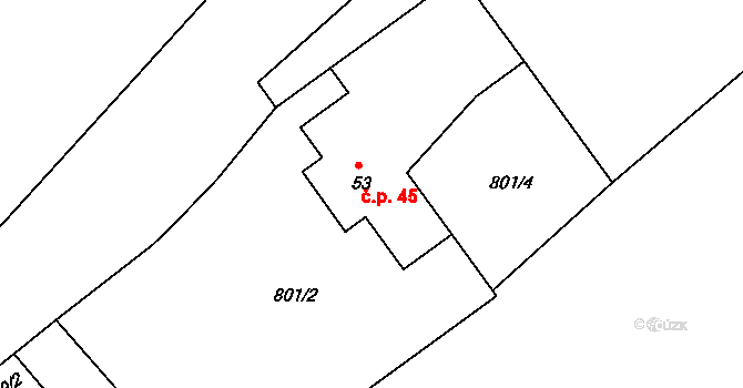 Arneštovice 45 na parcele st. 53 v KÚ Arneštovice, Katastrální mapa