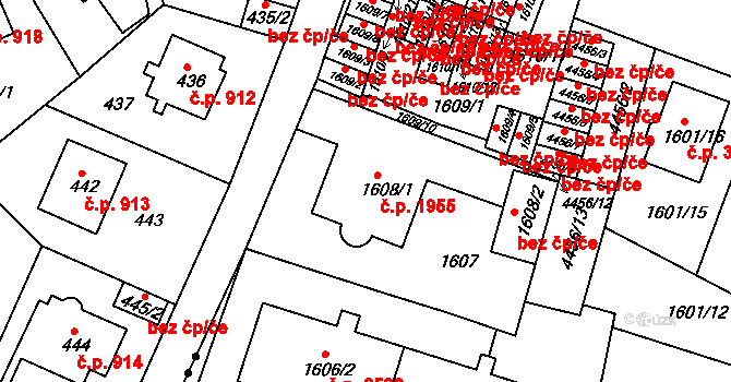 Teplice 1955 na parcele st. 1608/1 v KÚ Teplice, Katastrální mapa