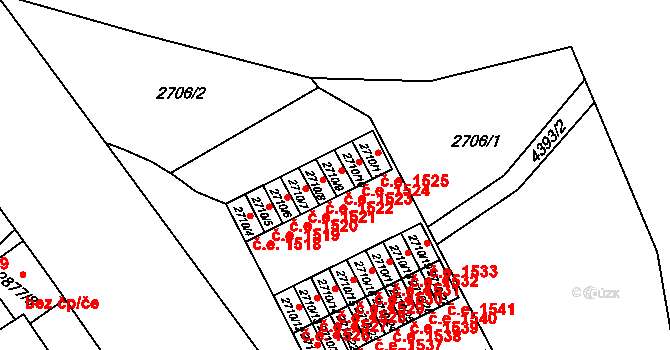 Teplice 1523 na parcele st. 2710/9 v KÚ Teplice, Katastrální mapa