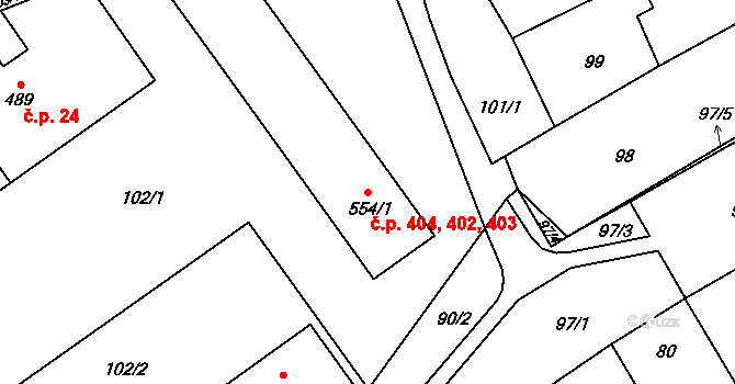 Solnice 402,403,404 na parcele st. 554/1 v KÚ Solnice, Katastrální mapa