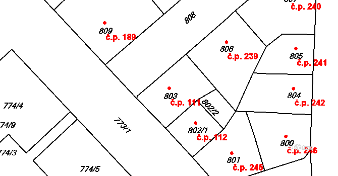 Žižkov 111, Praha na parcele st. 803 v KÚ Žižkov, Katastrální mapa