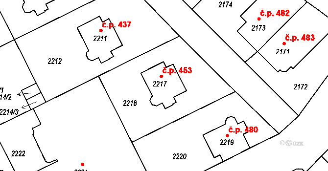Michle 453, Praha na parcele st. 2217 v KÚ Michle, Katastrální mapa