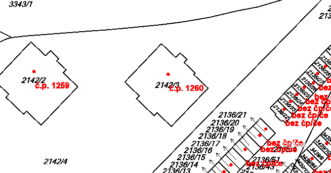 Michle 1260, Praha na parcele st. 2142/3 v KÚ Michle, Katastrální mapa