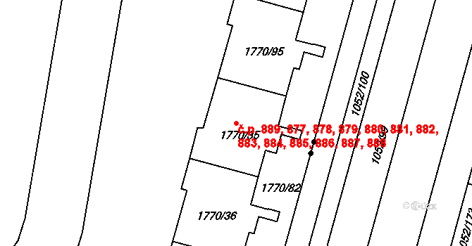 Podolí 877,878,879,880,881,, Praha na parcele st. 1770/42 v KÚ Podolí, Katastrální mapa
