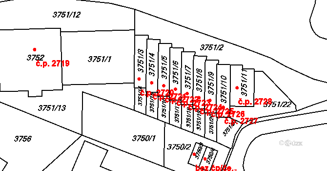 Smíchov 2722, Praha na parcele st. 3751/5 v KÚ Smíchov, Katastrální mapa