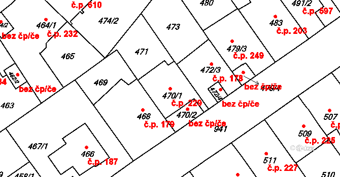 Malešice 229, Praha 1 na parcele st. 470/1 v KÚ Malešice, Katastrální mapa