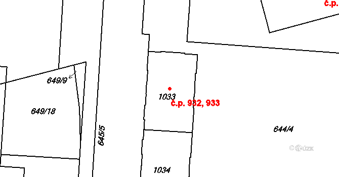 Hodolany 932,933, Olomouc na parcele st. 1033 v KÚ Hodolany, Katastrální mapa