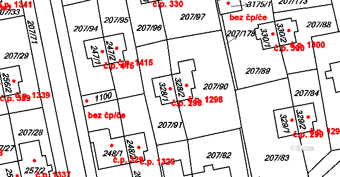 Sezimovo Ústí 298 na parcele st. 328/1 v KÚ Sezimovo Ústí, Katastrální mapa