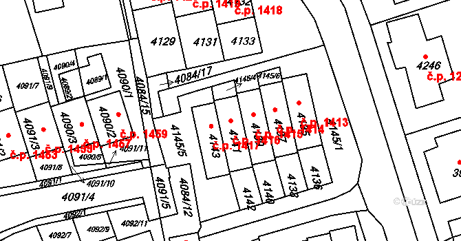 Jirkov 1416 na parcele st. 4141 v KÚ Jirkov, Katastrální mapa