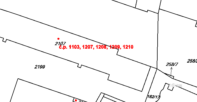 Pražské Předměstí 1103,1207,1208,1209,, Hradec Králové na parcele st. 2107 v KÚ Pražské Předměstí, Katastrální mapa