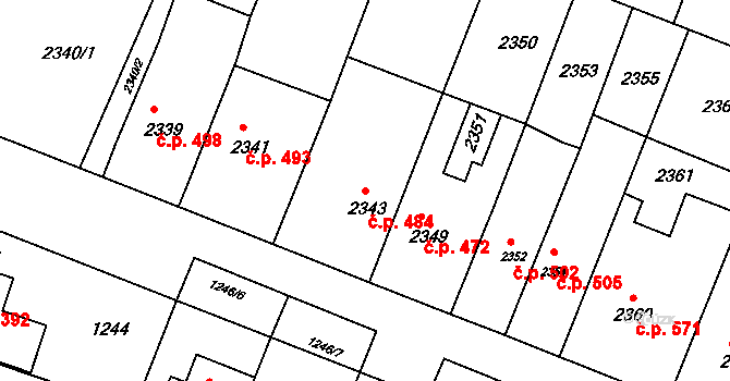 Kuřim 484 na parcele st. 2343 v KÚ Kuřim, Katastrální mapa