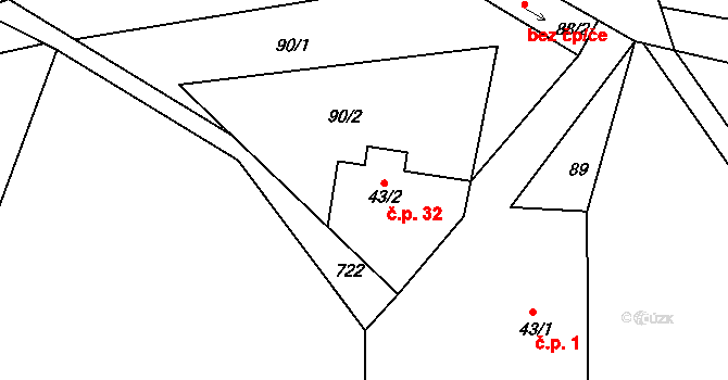 Rovné 32, Dobré na parcele st. 43/2 v KÚ Rovné u Dobrého, Katastrální mapa