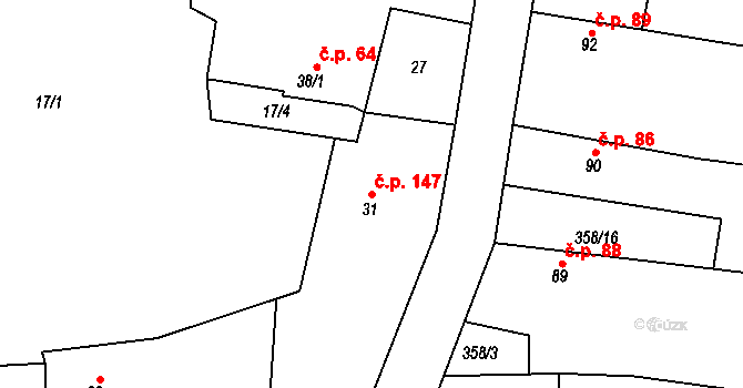 Jabkenice 147 na parcele st. 31 v KÚ Jabkenice, Katastrální mapa