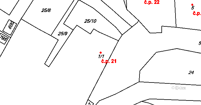 Skalsko 21 na parcele st. 1/1 v KÚ Skalsko, Katastrální mapa