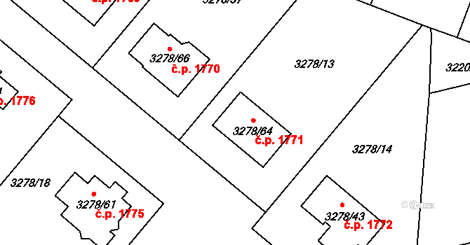 Chotěboř 1771 na parcele st. 3278/64 v KÚ Chotěboř, Katastrální mapa