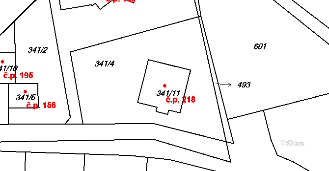 Jenišov 218 na parcele st. 341/11 v KÚ Jenišov, Katastrální mapa