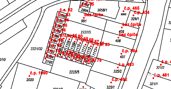Kyjov 57 na parcele st. 1111 v KÚ Kyjov, Katastrální mapa