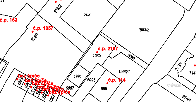 Rožnov pod Radhoštěm 2197 na parcele st. 4635 v KÚ Rožnov pod Radhoštěm, Katastrální mapa