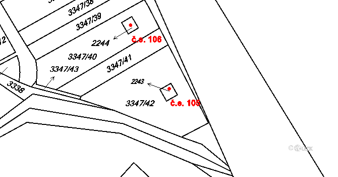 Otrokovice 105 na parcele st. 2243 v KÚ Otrokovice, Katastrální mapa