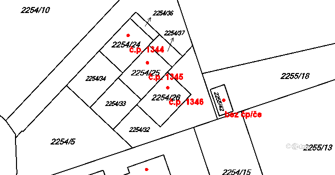 Kylešovice 1346, Opava na parcele st. 2254/26 v KÚ Kylešovice, Katastrální mapa