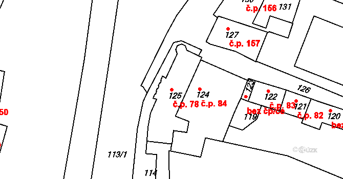 Jemnice 78 na parcele st. 125 v KÚ Jemnice, Katastrální mapa